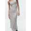 Fashion Black And Silver Sequined Suspender Knee-length Dress