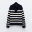 Fashion Stripe Striped Knitted Zippered Stand-collar Sweater