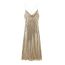 Fashion Gold Color Blended Sequin Halterneck Maxi Dress
