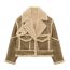 Fashion Khaki Lambswool Paneled Lapel Jacket