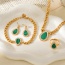 Fashion Green Titanium Steel Inlaid With Zirconium Droplets Thick Chain Necklace Earrings Bracelet Ring 5-piece Set