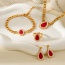 Fashion Red Titanium Steel Inlaid With Zirconium Droplets Thick Chain Necklace Earrings Bracelet Ring 5-piece Set
