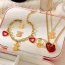 Fashion Red Double-layered Titanium Steel Dripping Oil Care Bear Pendant Necklace Earrings Bracelet And Ring 5-piece Set