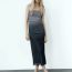 Fashion Gray-black Tulle Gradient Print Maxi Skirt
