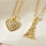 Fashion Golden 2 Titanium Steel Inlaid Zircon Love Pendant Necklace