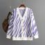 Fashion Purple Zebra Print Knitted Buttoned Cardigan Jacket  Core Yarn