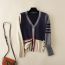 Fashion Grey Color Block Knitted Sweater Jacket  Core Yarn