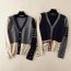 Fashion Grey Color Block Knitted Sweater Jacket  Core Yarn