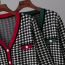 Fashion Green Houndstooth Colorblock Knitted Cardigan Jacket  Core Yarn