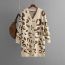 Fashion Grey Knitted Buttoned V-neck Leopard Print Cardigan Jacket  Core Yarn