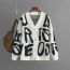 Fashion Green Letter Jacquard Knitted Buttoned Cardigan Jacket  Core Yarn