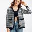 Fashion Blue Houndstooth Knitted V-neck Cardigan  Core Yarn