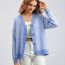 Fashion Light Blue Contrast Striped Buttoned Cardigan V-neck Jacket  Core Yarn