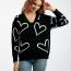 Fashion Black Knitted Buttoned V-neck Love Cardigan Jacket  Core Yarn