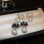 Fashion Black Metal Diamond Flower Pearl Stud Earrings