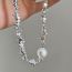 Fashion Necklace - Silver Broken Silver Beaded Geometric Pearl Necklace