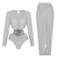 Fashion Silver Swimsuit Polyester Halterneck Deep V One-piece Swimsuit