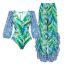 Fashion V-neck Ruffle One-piece Suit (pants) Polyester Printed One-piece Swimsuit Layered Wrap Suit