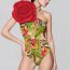 Fashion Single Rose Red Printed Swimsuit Polyester Printed One-piece Swimsuit