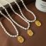 Fashion Gold Pearl Beaded Rose Cameo Necklace