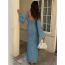Fashion Light Blue Hollow Knitted Swimsuit Cover-up Maxi Skirt