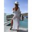 Fashion Apricot Solid Color Hollow Knitted Swimsuit Cover-up Long Skirt
