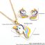 Fashion Silver Stainless Steel Gold Plated Colorful Oil Dripping Unicorn Necklace And Earrings Set