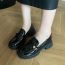 Fashion Black Patent Leather Thick Sole Thick Heel Shoes