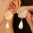 Fashion White K N-401 Alloy Flower Pearl Earrings