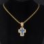 Fashion Golden Blue Pendant + 50cm Twist Flower Alloy Diamond Cross Mens Necklace