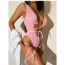 Fashion Pink Polyester Pleated Lace-up Cutout Swimsuit