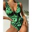 Fashion Green Polyester Printed Deep V One-piece Swimsuit