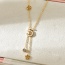 Fashion Gold Titanium Steel Inlaid Zirconium Shell Number 5 Flower Pendant Tassel Y Shape Necklace