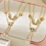 Fashion Golden 2 Double Layer Titanium Steel With Zirconium Butterfly Pendant Tassel Pearl Necklace