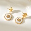 Fashion Gold Titanium Steel Inlaid Zirconium Shell Flower Pendant Earrings