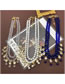 Fashion Blue Necklace Alloy Geometric Beaded Square Rhinestone Tassel Double Layer Necklace