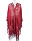 Fashion Wine Red Polyester Floral Cutout Long Beard Sun Protection Shawl