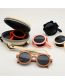 Fashion Brown Gray Flakes Pc Bear Round Frame Folding Sunglasses