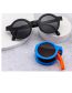Fashion Black Frame Gray Film Pc Folding Round Frame Sunglasses