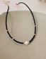 Fashion Necklace - Gold - Black Crystal Beaded Pearl Necklace