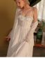 Fashion 2232 White (robe + Belt) Polyester Lace Nightgown Gown