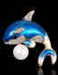 Fashion Blue Dolphin Alloy Diamond Drop Pearl Dolphin Brooch