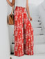 Fashion Orange Blossom Polyester Pleated Wide-leg Trousers