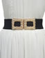 Fashion Black Elastic Wide Waist Belt With Square Metal Buckle