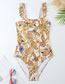 Fashion Yellow Dragonfly Suit Polyester Printed One-piece Swimsuit Knotted Beach Dress Set