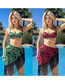 Fashion Green Polyester Printed Tassel Two-piece Swimsuit Three-piece Set
