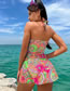 Fashion Color Polyester Printed Halterneck Swimsuit