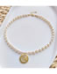 Fashion 1# Pearl Bead And Diamond Moon Medal Necklace