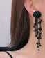 Fashion Black Alloy Beaded Tassel Flower Earrings