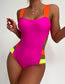 Fashion Rose Red Nylon Color Stripe One-piece Swimsuit